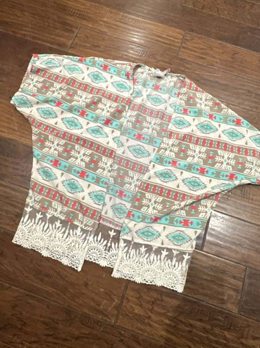 Mauve Women's Size L Southwestern Print Lace‎ Trim Kimono Cardigan